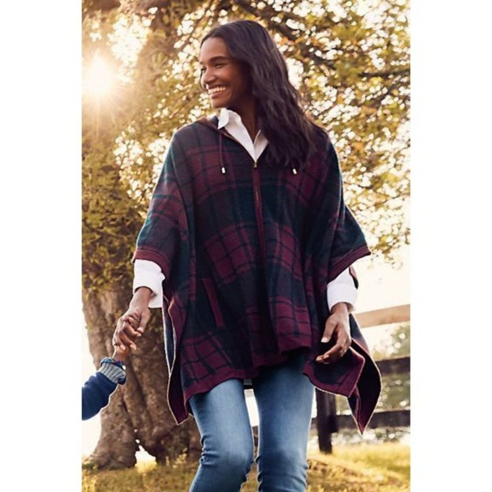 Lands End Women’s 00-8 Poncho Sweater Wool Cashmere Zip Hood